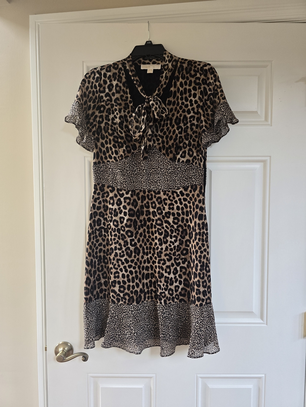 Leopard Print Tie-Neck Dress in Brown and Black